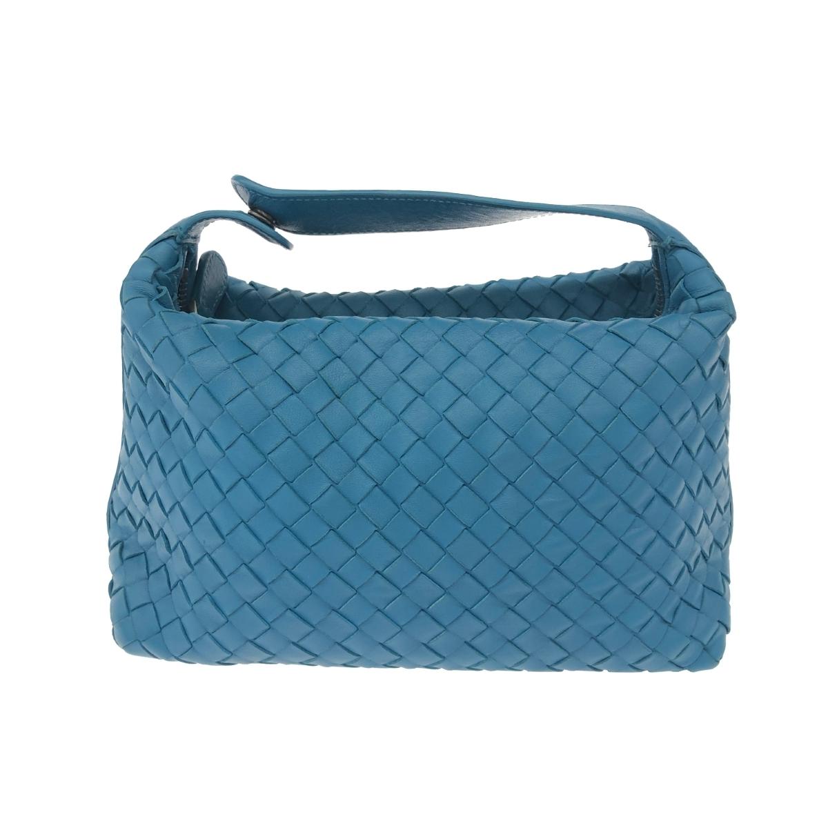 BOTTEGA VENETA ボッテガヴェネタ バニティポーチ 美品 イントレチャート/レザー ブルー レディース【中古】