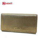 FENDI フェンディ 8M0000 ファスナー付き2つ折り長財布 ラミネートレザー 長財布(小銭入れあり) レザー ゴールド レディース【中古】