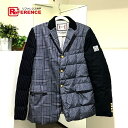 MONCLER モンクレール コート チェック柄 ストライプ ガムブルー GIACCA トムブラウンコラボ ダウンジャケット ネイビー系×グレー系 メンズ【中古】