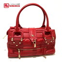 BURBERRY バーバリー ハンドバッグ キルティング カデナ付き ボストンバッグ レザー レッド レディース【中古】