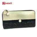 CHANEL シャネル A82472 マトラッセ パール×リボン CC 長財布(小銭入れあり) ラムスキン シャンパンゴールド レディース【中古】