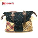 Vivienne Westwood ヴィヴィアンウエストウッド パッチワーク チェック柄 トートバッグ キャンバス×レザー ネイビー系×ベージュ系×ブラウン レディース【中古】