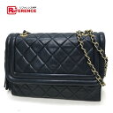 CHANEL シャネル チェーンショルダー ポシェット CC マトラッセ フリンジ ヴィンテージ ショルダーバッグ ラムスキン/ ネイビー レディース【中古】