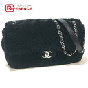 CHANEL シャネル フラップバッグ ミックスファイバー Wチェーンショルダーバッグ ショルダーバッグ ラムスキン / カーフスキン / ミックスファイバー レディース ブラック 未使用 【中古】