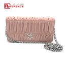 PRADA プラダ 1DH044 ロゴ ギャザー チェーンウォレット ショルダーバッグ レザー レディース ピンクベージュ系 新品同様 【中古】