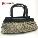 GUCCI グッチ 112683 GG柄 ウッドハンドル ハンドバッグ GGキャンバス / ウッド レディース ベージュ×ダークブラウン 【中古】