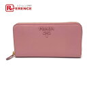 PRADA プラダ 1ML506 ロゴ ラウンド長財布 長財布(小銭入れあり) サフィアーノレザー レディース ピンク 未使用 【中古】