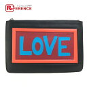 FENDI フェンディ ボキャブラリー LOVE ポーチ 小物入れ クラッチバッグ レザー ユニセックス ブラック 未使用 【中古】