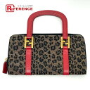 FENDI フェンディ FF金具 レオパード ヒョウ柄 ハンドル ウォレットポーチ トラベルケース キャンバス/レザー レディース ブラウン 【中古】