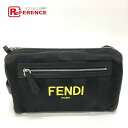 FENDI フェンディ 7VA494 ポーチ ストライプ ロゴ トイレタリーケース セカンドバッグ ナイロン ユニセックス ブラック×イエロー 【中古】