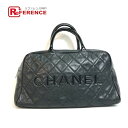 CHANEL シャネル CC ココマーク ボーリングバッグ トートバッグ ボストンバッグ キャビアスキン /エナメル レディース ブラック 【中古】