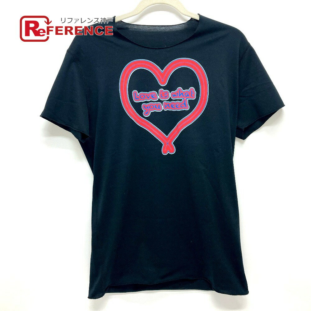 Lucien Pellat-Finet <strong>ルシアンペラフィネ</strong> フロントハート Love is what you need トップス カットソー 半袖Tシャツ コットン レディース ブラック 【<strong>中古</strong>】