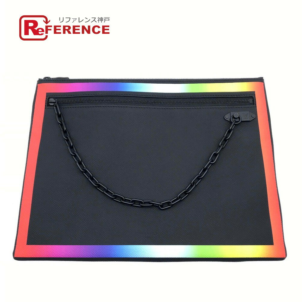 LOUIS VUITTON ルイヴィトン M30347 タイガ ポシェット A4 チェーン カバン クラッチバッグ タイガレザー メンズ ノワール×レインボー 未使用 【中古】