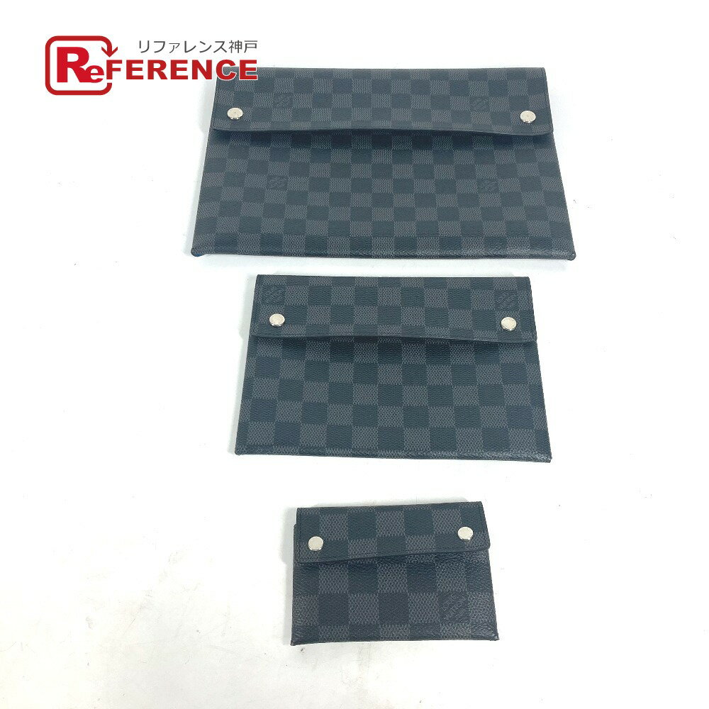 LOUIS VUITTON ルイヴィトン N60255 ダミエグラフィット アルファ トリプルポーチ カバン 3つセット 長財布 カードケース クラッチバッグ ダミエグラフィットキャンバス メンズ ブラック 【中古】
