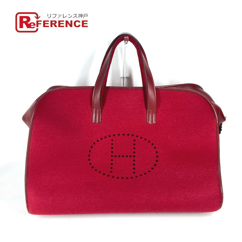 HERMES エルメス Hパンチングロゴ フードゥ 旅行バッグ カバン トラベルバッグ ボストンバッグ フェルト /レザー ユニセックス レッド 【中古】