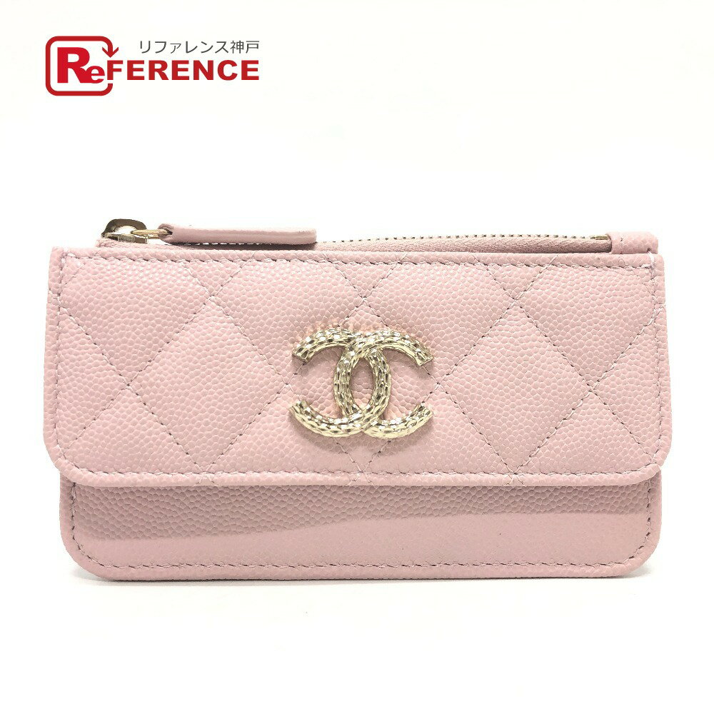 CHANEL シャネル マトラッセ ココマーク ロゴ 小物 フラグメントケース カードケース コインケース キャビアスキン レディース ピンク 未使用 【中古】