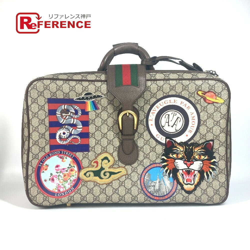 GUCCI グッチ 424501 GGスプリーム アングリーキャット ヘビ ワッペン カバン 旅行バッグ トラベルバッグ トランク ボストンバッグ GGスプリームキャンバス ユニセックス ベージュ 【中古】