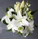 大輪純白ユリの花束