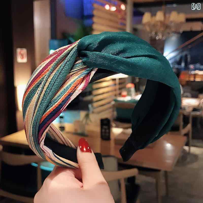 ヘアバンド ターバン レディース フランス製 LMKL 夏用 シンプル ファブリック ヘア アクセサリー ストライプ 結び目 幅広 ヘッド バンド レディース
