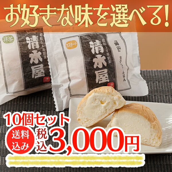 【送料込 冷凍】選べる！岡山 清水屋生クリームパン（10個入）幻のスイーツおいしい生クリームたっぷり絶品です！お取り寄せ パン アイス 個包装 詰め合わせ お試しセット お得 パーティ ギフト【02P11Apr15】