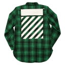 【メンズ】OFF-WHITE TARTAN SHIRT GREEN/BLACK DIAG ALL OVER W オフホワイト タータン シャツ 長袖 グリーン × ブラック ロゴ プリント 厚手