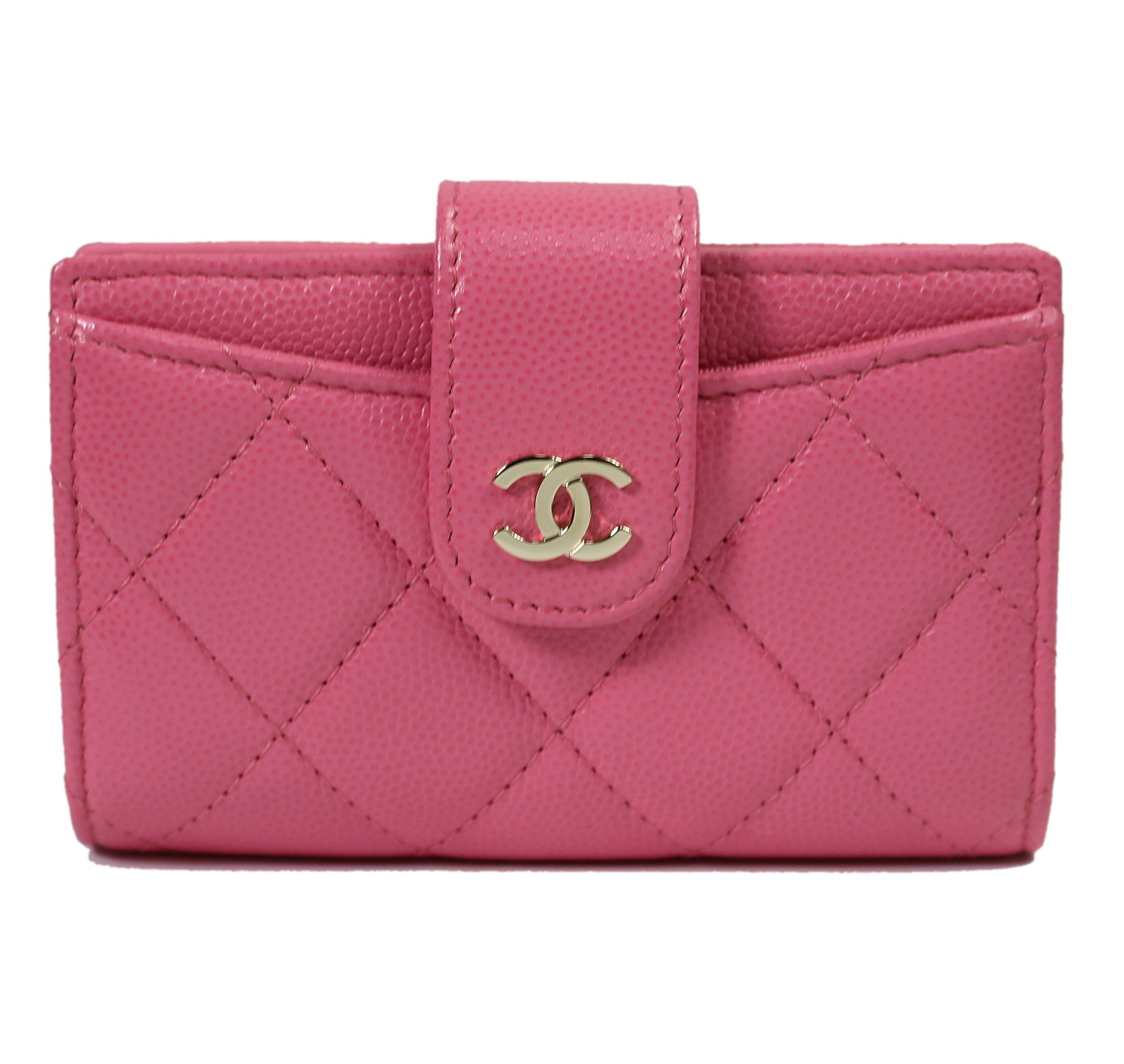 美品 シャネル CHANEL マトラッセ キャビアスキン ピンク ライトゴールド コンパクト財布 コインケース【中古】10208