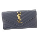 【サンローラン】SAINT LAURENT YSLロゴ レザー Vステッチ 二つ折り長財布 372264 ネイビー 【中古】【鑑定済・正規品保証】116825