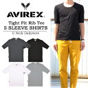 【5000円以上で送料無料】AVIREX(アビレックス) 5分袖 リブTシャツ Uネック 6193142