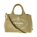 美品・プラダ カナパトート・2WAYショルダーバッグ LINO CORDA 麻/1BG115/ベージュ/ホワイト/PRADA【♀】【A】【レディース】/b200902【RF3】■358787【中古】