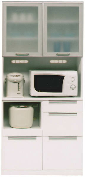 食器棚 幅85cm キッチン レンジ台 ハイタイプ ホワイト スリムな食器棚 鏡面仕上げのホワイト モダンインテリア キッチン収納