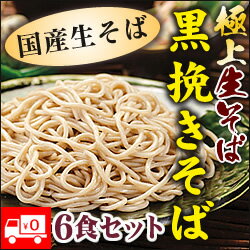 《国産生蕎麦》黒挽きそば6食（生めん・つゆ付）モンドセレクション金賞《送料無料》がごめ100％とろろ昆布とあげ玉付☆引越しそば・お中元・ギフトに手打ちそば