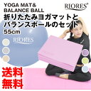 【送料無料】折りたたみヨガマットとバランスボールのセット バランスボール55cmヨガマット厚さ5mm フットポンプ付バランスボール 栓 ダイエット器具 ヨガボール 空気入れ付 ヨガ ピラティス エアポンプ付