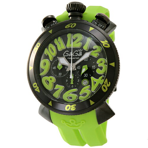 【GaGaMILANO ガガミラノ】ユニセックス腕時計 ブラック x グリーン 48mm クロノ ラバーベルト 6054.2 [送料無料][]