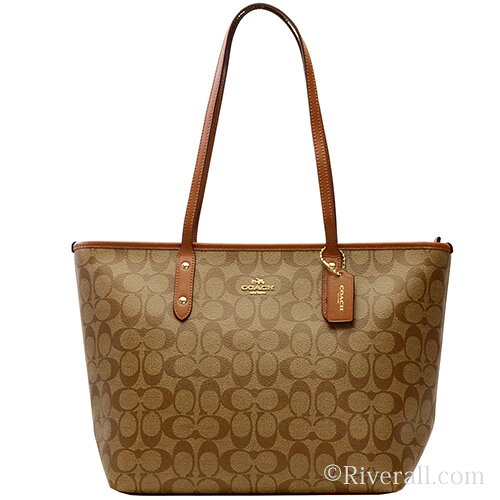 コーチ バッグ COACH トートバッグ 『シグネチャー シティー ジップ トップ トート』 レディース カーキxライトブラウン PVCxレザー f58292imbdx コーチアウトレット【送料無料】【あす楽対応】【ブランド】