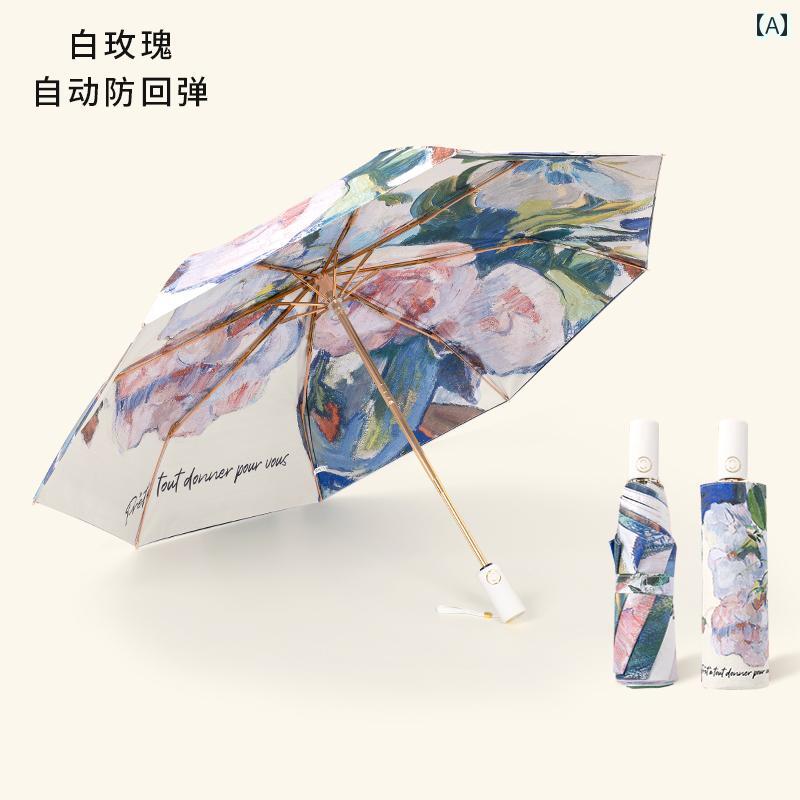 折り畳み式　傘 ドイツ製の 高級全自動 日傘。 女性用。 二 重層の 日焼け防止と 紫外線 カット。晴れの 日も 雨の 使える コンパクトで 持ち 運びに 便利な
