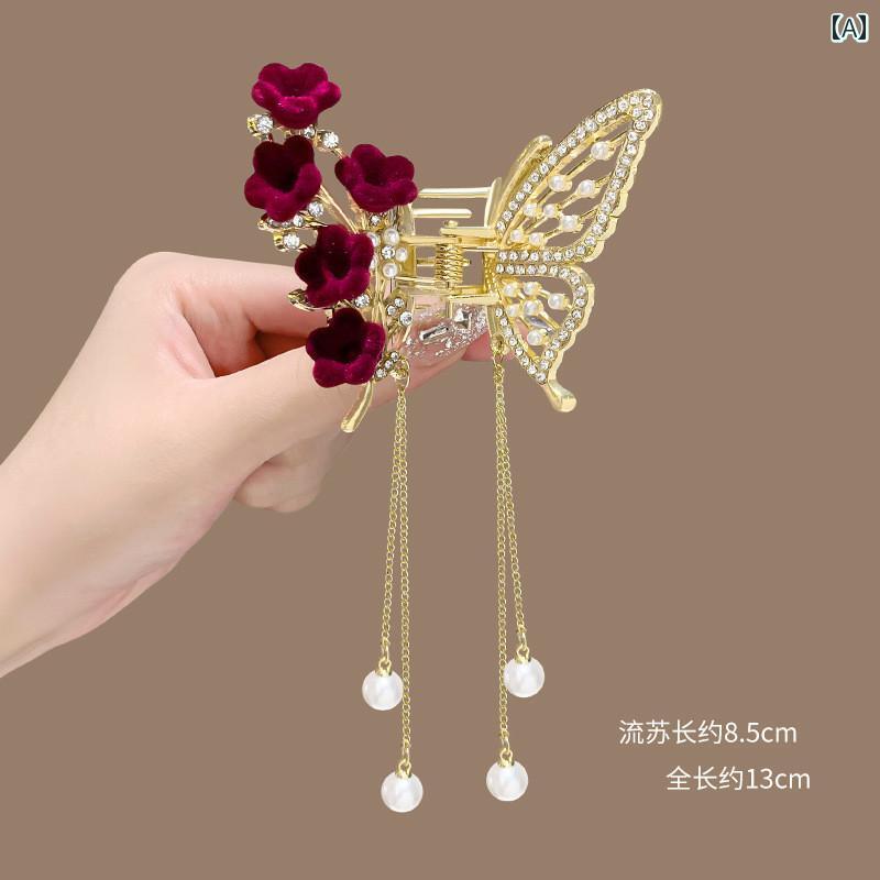 アクセサリー　ピン　ヘア ロング タッセル レトロ 蝶の ヘア ピン 女性 2024 高級 クリップ ハーフ タイ ペンダント アクセサリー ヘッド ドレス