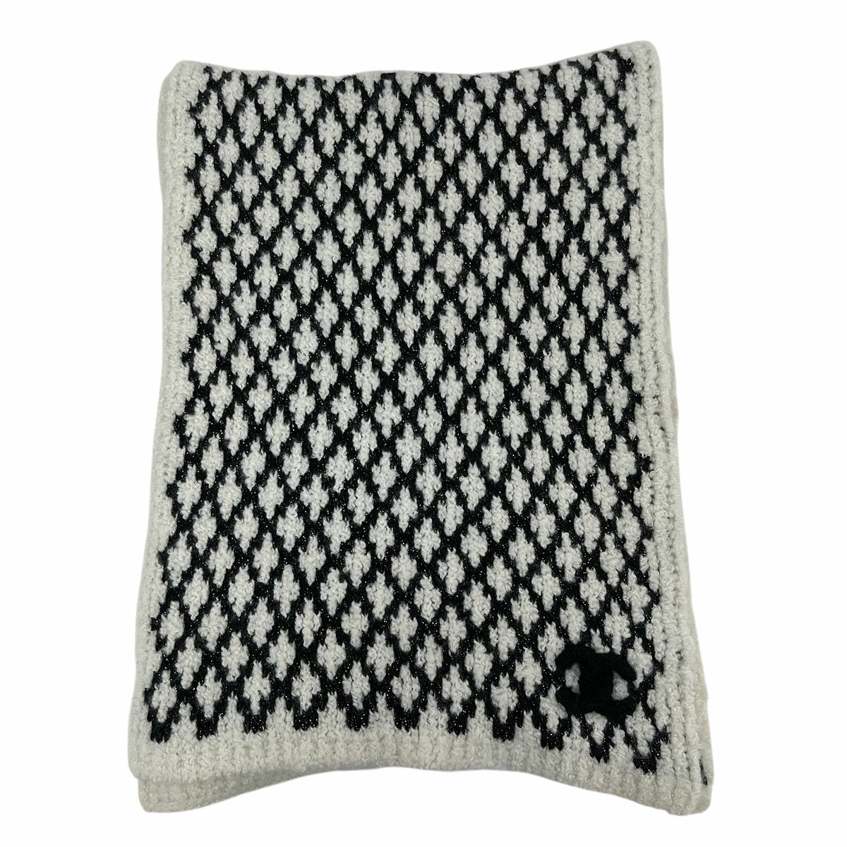 CHANEL シャネル ココマーク マトラッセ マフラー カシミヤ レーヨン シルク/ラメ糸 ホワイト ブラック レディース【中古】