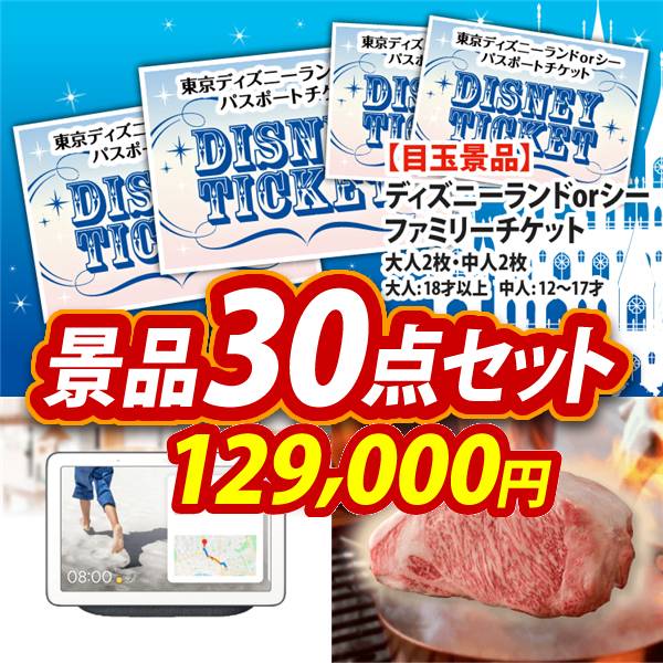 【人気景品 送料無料】30点セット《ディズニーファミリーチケット（大人2枚 中人2枚) Google Home 他》【イベント 二次会 2次会 忘年会】【景品多数】【特大パネル 目録】