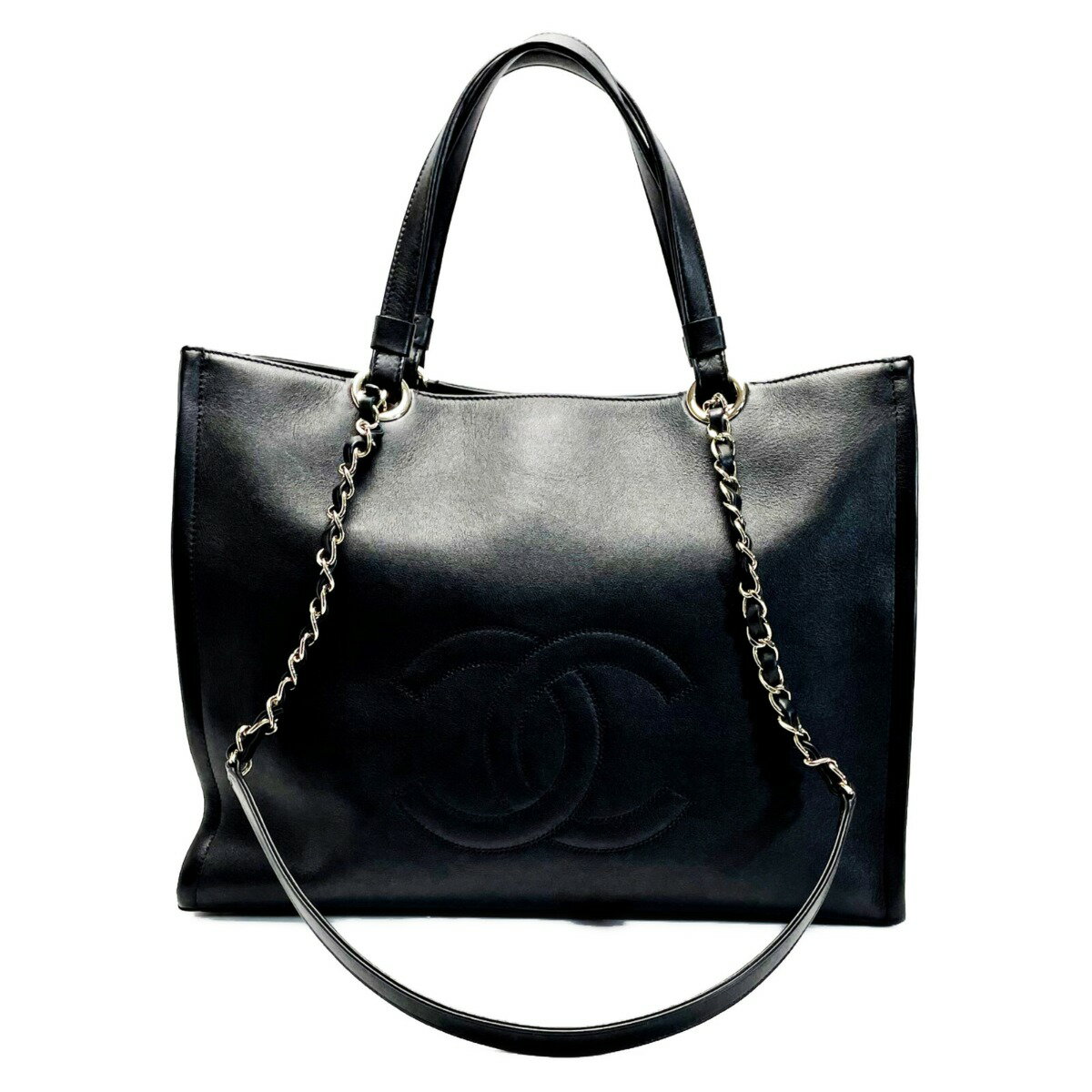 ☆☆【中古】CHANEL シャネル ココマーク ブラック チェーントートバッグ カーフスキン レディース ゴールド金具 Bランク