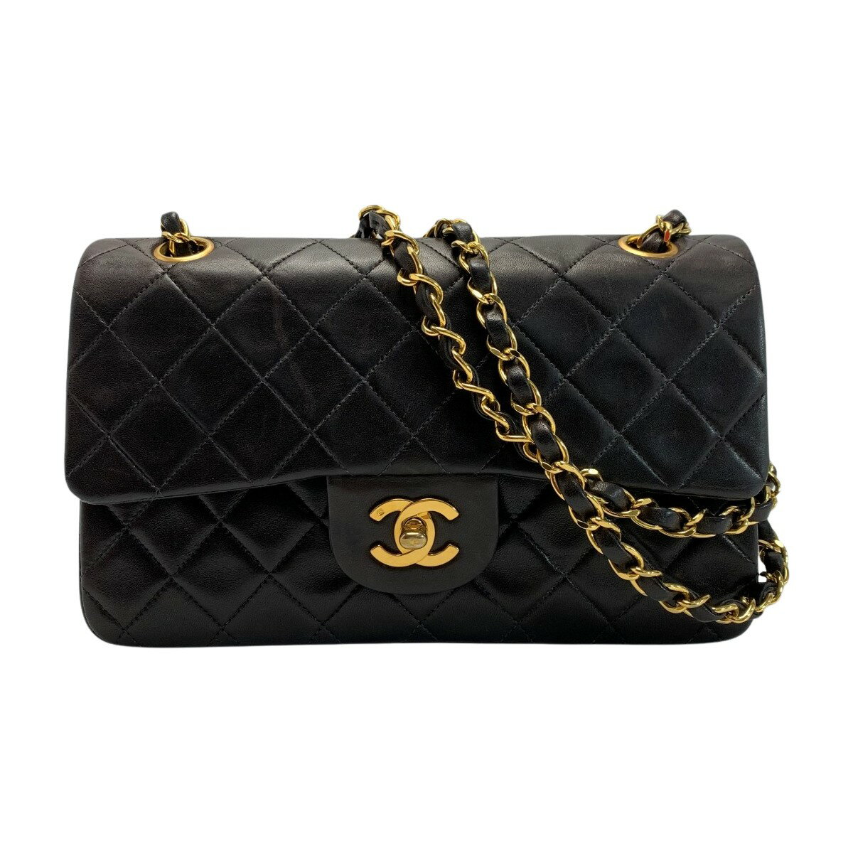 ☆☆【中古】CHANEL シャネル マトラッセ ダブルフラップ ラムスキン ブラック チェーンショルダーバッグ Bランク