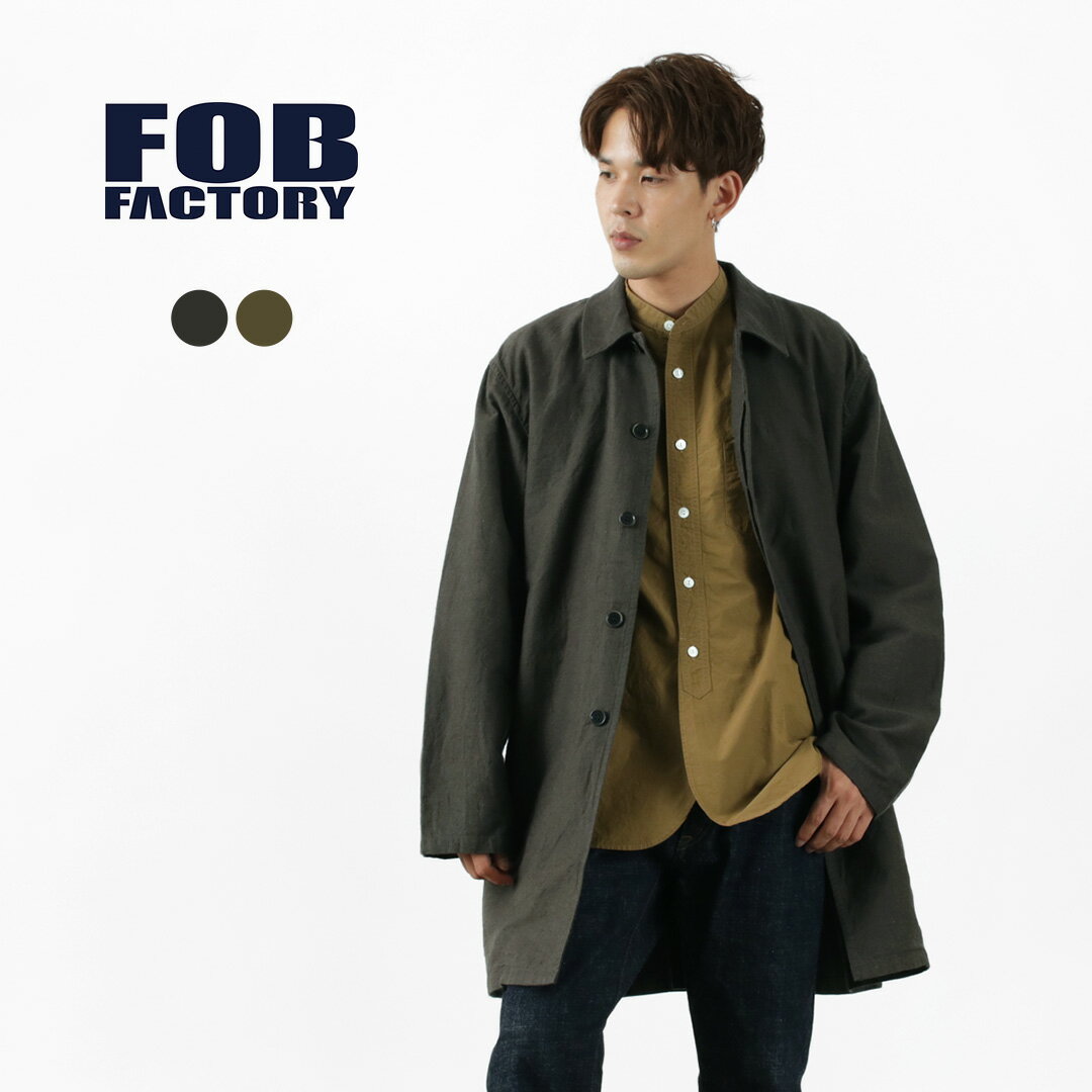 FOB <strong>FACTORY</strong>（FOBファクトリー） F2430 フレンチ バスク コート <strong>リネン</strong> コットン ライトアウター ステンカラーコート ミリタリー メンズ 日本製 FRENCH BASK COAT