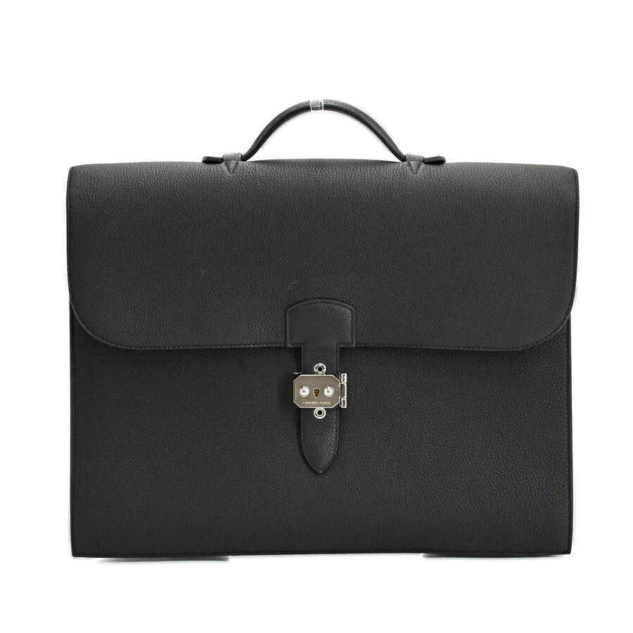 【中古】A品 エルメス サックアデペッシュ38 ブリーフケース ビジネスバッグ ブラック メンズ