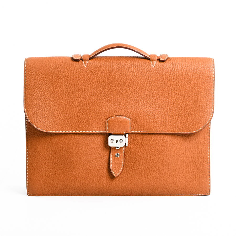 【中古】A品 エルメス サックアデペッシュ41 ブリーフケース ビジネスバッグ ゴールド メンズ