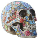 デッドシュガーの日 カラフルな花飾りの頭蓋骨 彫像 彫刻/ Day of The Dead Sugar Skull Colorful Floral Skull Statue(輸入品