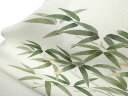 名古屋帯 十日町友禅 秀美 正絹 濱縮緬 未仕立て 反物 新品 笹 染帯 九寸名古屋帯 オフホワイト c504r