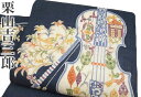 夏帯 名古屋帯 和染 紅型 栗山吉三郎 本大麻 染帯 九寸帯 新品 藍色 仕立て上がり ヴァイオリン柄 b626