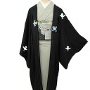 【レンタル】 和装 コート 羽織 着物 貸衣装 長羽織 正絹 刺繍 カジュアル 蘭 色無地 小紋 に合う 黒 Lサイズ 送料無料 一部地域を除く co0030r