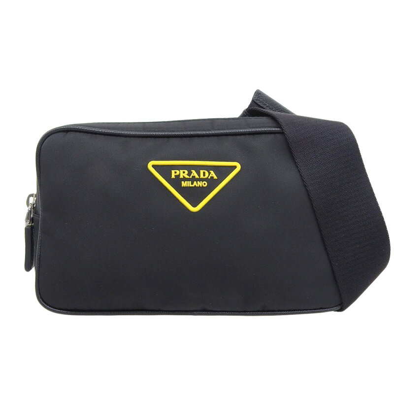 【中古】 プラダ PRADA ボディバッグ ベルトバッグ ウエストバッグ Re-Nylon サフィアーノレザー ブラック 2VL977 新入荷 OB2353
