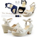 《SUMMER SALE!!¥3980→¥2999¥!!》キャンバス素材 ツイスト ストラップ ウェッジソール サンダル レディース 厚底 歩きやすい フェミニン sz-718