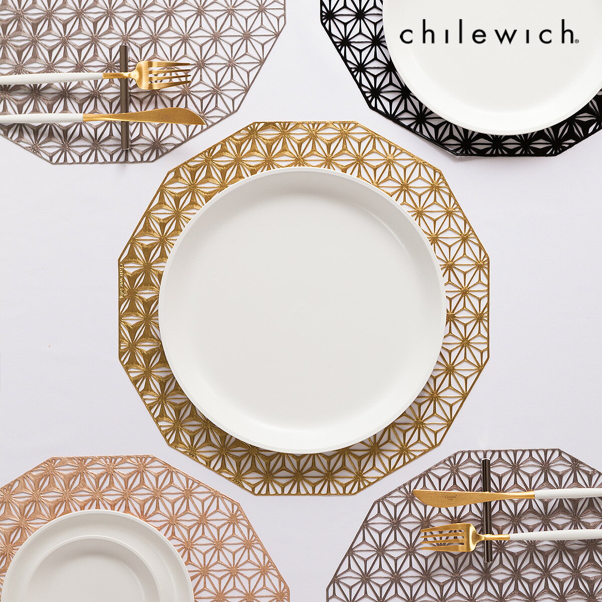 チルウィッチ ( chilewich ) ランチョンマット カレイドスコープ おしゃれ ブラック パーティー 北欧 ホテル仕様 高級 長持ち インスタ映え プレイスマット テーブルウェア【ポイント10倍 送料無料】［ chilewich KALEIDOSCOPE ラウンド ］